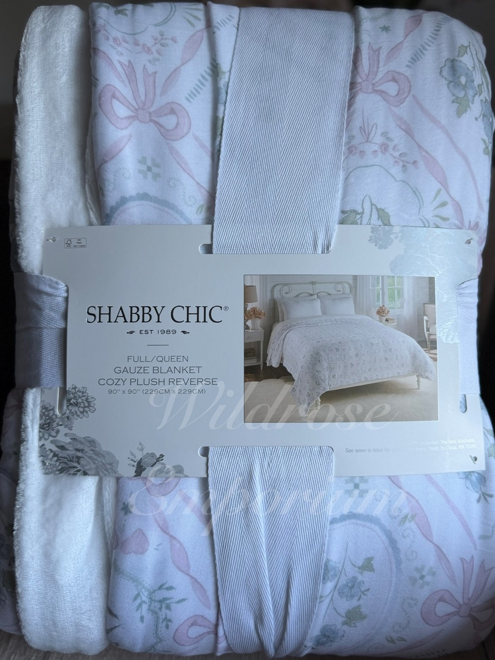 FARMHOUSE RACHEL ASHWELL SHABBY CHIC FLOWER GARDEN BOWS GAUZE THROW BLANKET